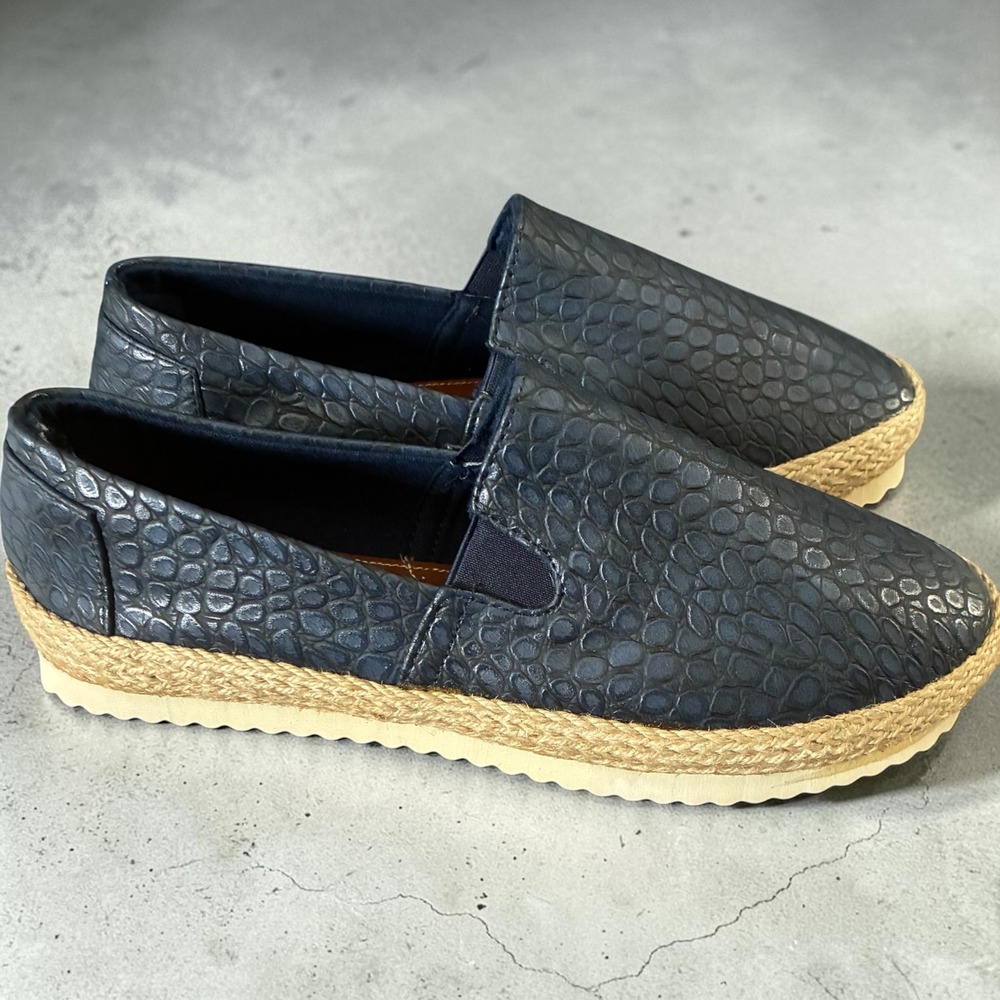 Electric Karma Lulu Espadrille Navy Blue Snakeskin Slip On Platform  sz 10